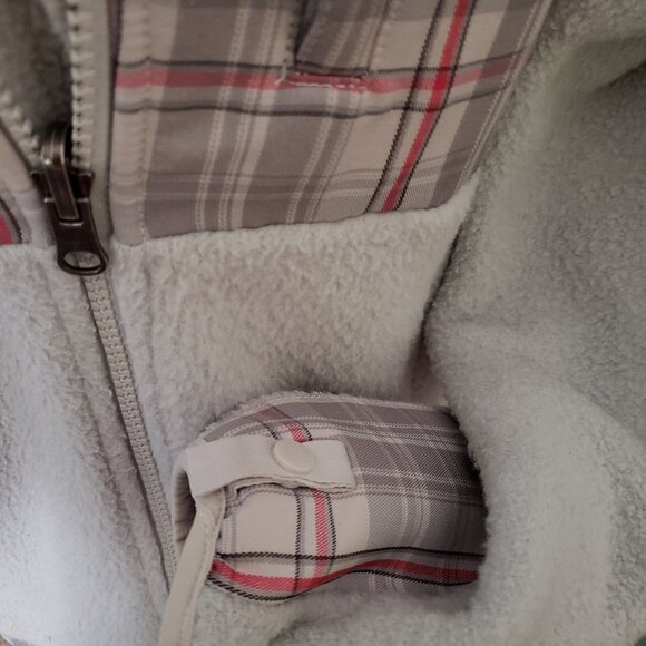 The North Face Retro Denali fleece jacket with red grey off-white plaid women's - Picture 12 of 16